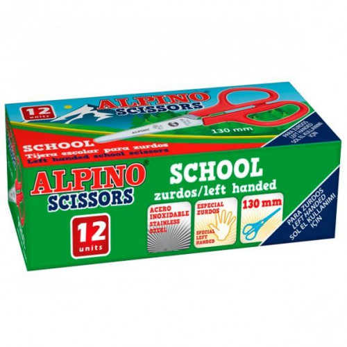 ALPINO SCHOOL TIJERAS ESCOLARES ESPECIAL ACERO INOXIDABLE SURTIDOS PARA ZURDOS -CAJA 12 UD-