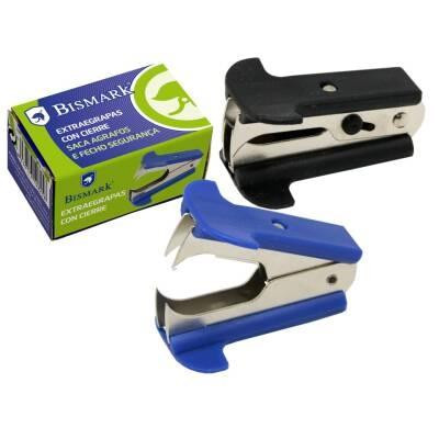 BISMARK EXTRAEGRAPAS METÁLICO TIPO PINZA CON CIERRE SEGURIDAD COLORES SURTIDOS AZUL - NEGRO -12U-