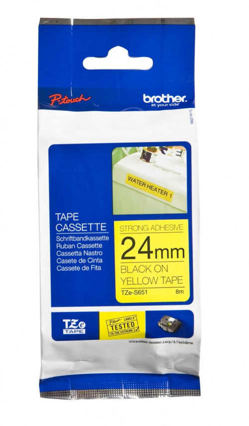 BROTHER CINTA SUPERADHESIVA LAMINADA NEGRO SOBRE AMARILLO DE 24MMX8M