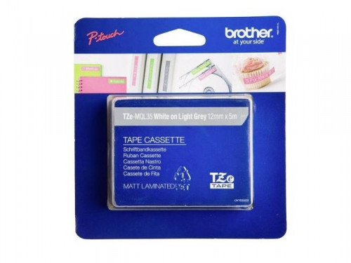 BROTHER CINTA ROTULADORA LAMINADA MATE GRIS CLARO / BLANCO - 5M, 12MM