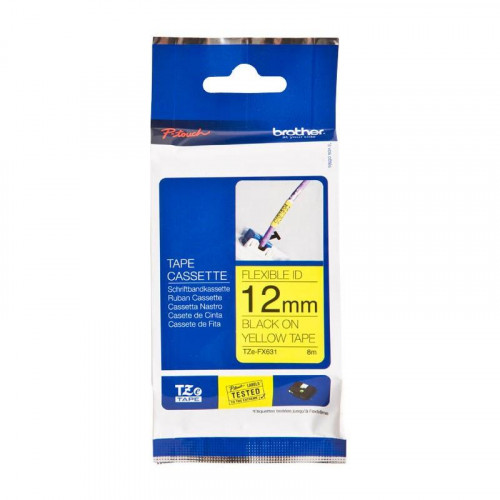 BROTHER CINTA ROTULADORA LAMINADA FLEXIBLE AMARILLO SOBRE NEGRO DE 12MMX8M