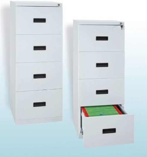 ARCHIVADOR METÁLICO 4 CAJONES , 40X40X125 CM (ANCHO X FONDO X ALTO) FORMATO A4 -CAPACIDAD CAJON 15KG- TIRADOR DE PLÁSTICO GRIS (MONTADO)