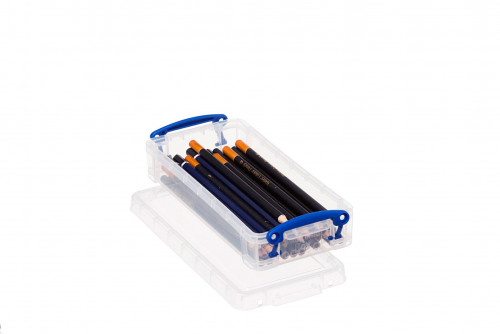 ARCHIVO 2000 CAJA DE ALMACENAJE APILABLE, CON TAPA CAPACIDAD 0,55 LITROS IDEAL PARA BOLÍGRAFOS, LÁPICES Y ROTULADORES 100X220X45 MM CRISTAL TRANSPARENTE