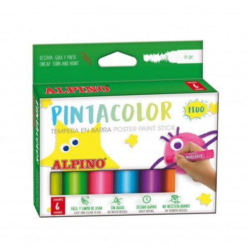 ALPINO TÉMPERA EN BARRA PINTACOLOR FLUO 90MM COLORES ESTUCHE DE 6