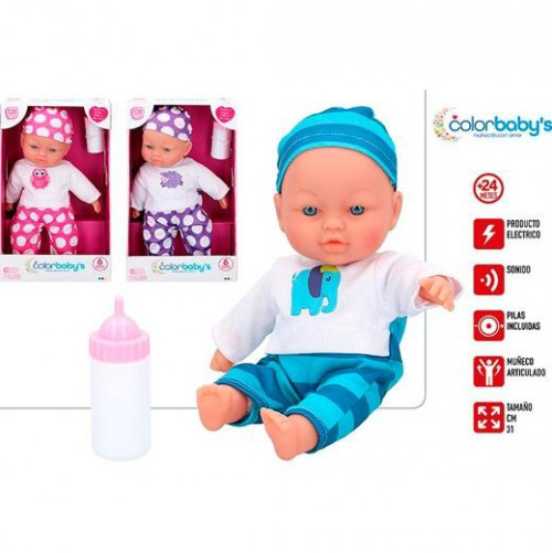 COLORBABY BEBÉ 31CM SONIDOS C/BIBERÓN 3 MODELOS SURTIDOS +24 MESES