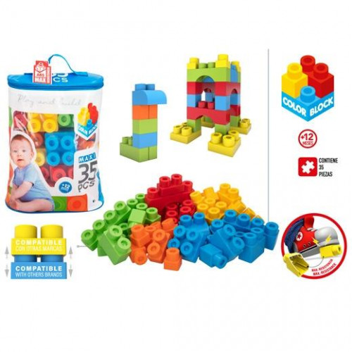 COLORBABY BOLSA DE BLOQUES DE CONSTRUCCIÓN BASIC INFANTIL 35 PIEZAS MAXI C/SURTIDOS