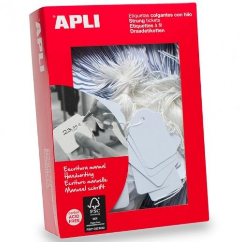 APLI CAJA 400 ETIQUETAS COLGANTES CON HILO 50X70MM BLANCO