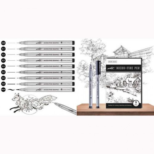 ALEX BOG ESTUCHE 9 ROTULADORES MICRO-FINE PEN GAMA ARTIST NEGRO