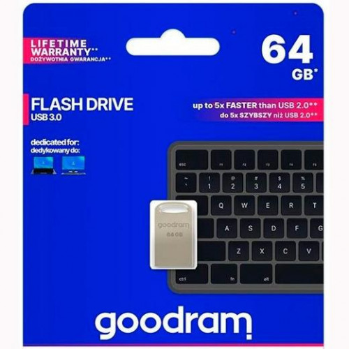 GOODRAM PENDRIVE METAL USB FLASH DRIVE 64GB C/RANURA PARA COLGAR Y LLAVERO USB 3.0 PLATA