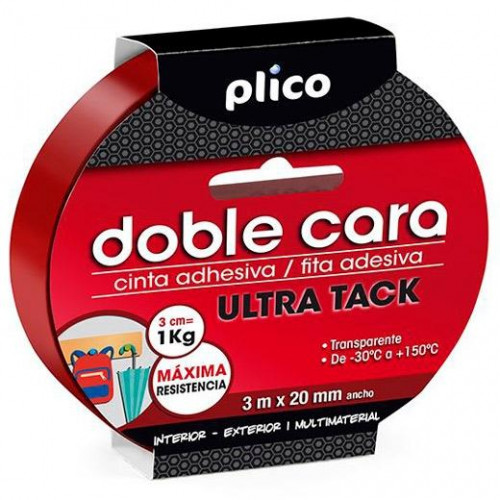 PLICO CINTA ADHESIVA DOBLE CARA ULTRA TACK MULTIMATERIALES ROLLO 30MX20MM TRANSPARENTE