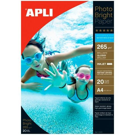 APLI PAPEL FOTOGRÁFICO PROFESIONAL PHOTOBRIGHT INKJET RESISTENTE AL AGUA 260 GR. TAMAÑO A4 - 20 HOJAS -