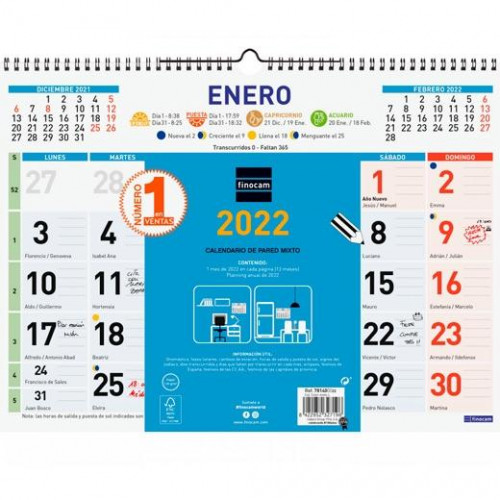 FINOCAM CALENDARIO COLOR DE PARED MIXTO L 430X310MM 2022