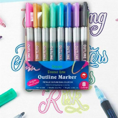 ALEX BOG ESTUCHE 8 ROTULADORES OUTLINER DOBLE LÍNEA BICOLOR NEON PASTEL