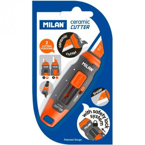 MILAN CUTTER STICK CON HOJA CERÁMICA 2 POSICIONES REEMPLAZABLE GRIS/NARANJA -BLISTER-