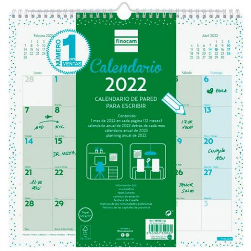 FINOCAM CALENDARIO CHIC DE PARED PARA ESCRIBIR 300X300MM VERDE 2022