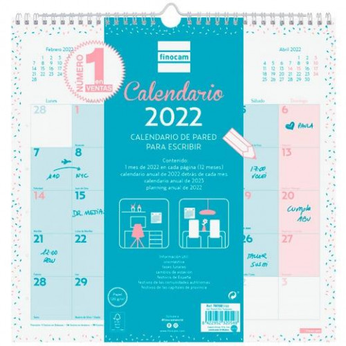 FINOCAM CALENDARIO CHIC DE PARED PARA ESCRIBIR 300X300MM TURQUESA 2022