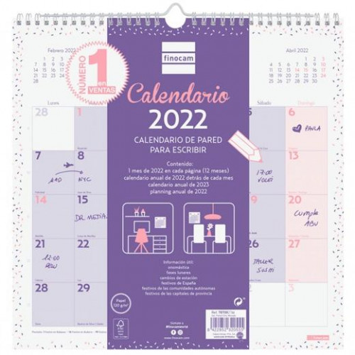 FINOCAM CALENDARIO CHIC DE PARED PARA ESCRIBIR 300X300MM MORADO 2022 FINOCAM CALENDARIO CHIC DE PARED PARA ESCRIBIR 300X300MM MORADO 2022