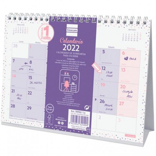 FINOCAM CALENDARIO CHIC DE SOBREMESA PARA ESCRIBIR S 210X150MM MORADO 2022