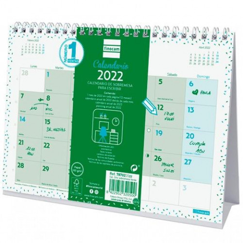 FINOCAM CALENDARIO CHIC DE SOBREMESA PARA ESCRIBIR S 210X150MM VERDE 2022