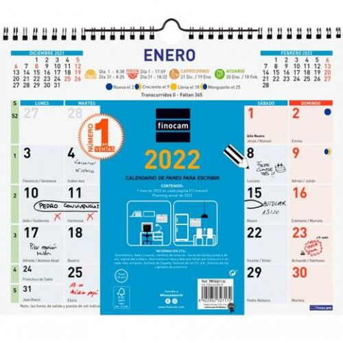 FINOCAM CALENDARIO COLOR DE PARED PARA ESCRIBIR M 300X247MM 2022