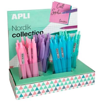 APLI EXPOSITOR BOLÍGRAFO GEL PEN NORDIK COLLECTION TINTA AZUL COLORES SURTIDOS -60U-