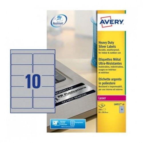 AVERY ETIQUETAS PARA LÁSER 96X50,8MM POLIESTER PLATEADAS -20 HOJAS-