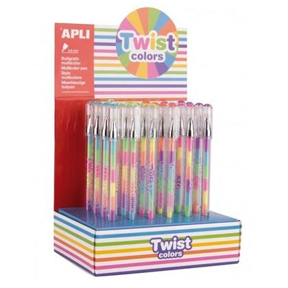APLI EXPOSITOR BOLÍGRAFO ROLLER GEL PEN TWIST COLORS SURTIDOS -24U-