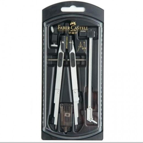 FABER CASTELL COMPÁS CON ADAPTADOR BIGOTERA Y ALARGADERA -BLISTER-