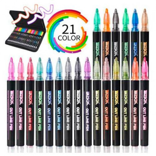 ALEX BOG ESTUCHE 21 ROTULADORES OUTLINER DOBLE LÍNEA BICOLOR NEON PASTEL