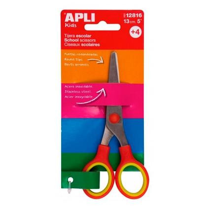 APLI TIJERAS ESCOLARES AMBIDIESTROS 13CM SIMÉTRICAS +4 AÑOS ROJO/AMARILLO -BLISTER-