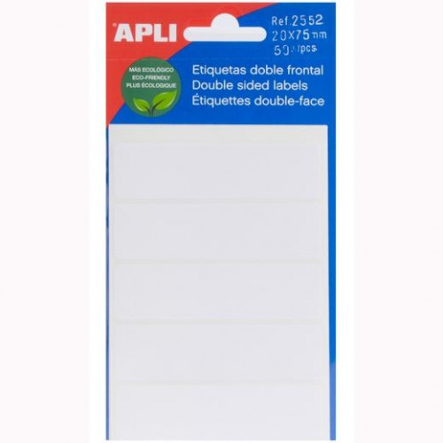 APLI 5 HOJAS ETIQUETAS DOBLE FRONTAL 20X75MM ESCRITURA MANUAL CANTOS ROMOS BLANCO APLI 5 HOJAS ETIQUETAS DOBLE FRONTAL 20X75MM ESCRITURA MANUAL CANTOS ROMOS BLANCO