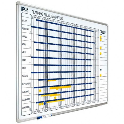 PLANNING MURAL MAGNÉTICO ANUAL DÍA A DÍA 90X120CM ROTULABLE LACADO BLANCO
