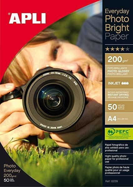 APLI PAPEL FOTOGRÁFICO PROFESIONAL BRILLANTE INKJET 200 GR. TAMAÑO A4 - 50 HOJAS -