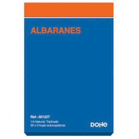 DOHE TALONARIO DE ALBARANES PREIMPRESOS 150 HOJAS CUARTO NATURAL AUTOCOPIA POR TRIPLICADO -10U-