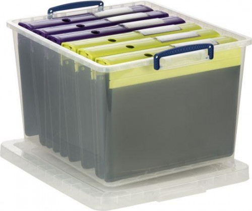 ARCHIVO 2000 CAJA DE ALMACENAJE LOW-COST APILABLE, CON TAPA Y SISTEMA DE BLOQUEO PARA EVITAR QUE SE ABRA CAPACIDAD 33,5 LITROS 480X465X285 MM CRISTAL TRANSPARENTE