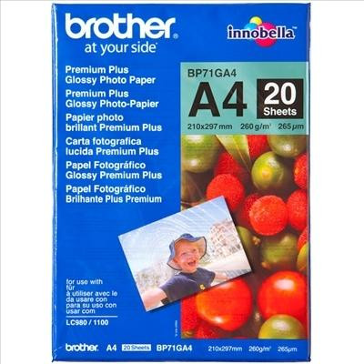 BROTHER PAPEL FOTOGRÁFICO GLOSSY PREMIUM A4: PACK DE 20 HOJAS DE PAPEL BRILLO DE 260 G/M2.