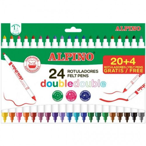 ALPINO ESTUCHE 20+4 ROTULADORES DOUBLE DOBLE PUNTA FINA/GRUESA C/SURTIDOS CAJA 20+4