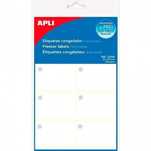 APLI ETIQUETAS BLANCO PARA CONGELADOR / 34 X 53 MM / CANTOS ROMOS - 10 HOJAS-