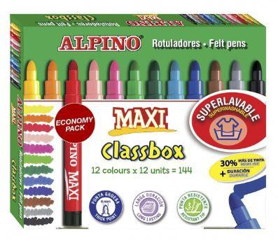ALPINO CAJA 144 ROTULADORES MAXI CLASSBOX FORMATO ESCOLAR COLORES SURTIDOS