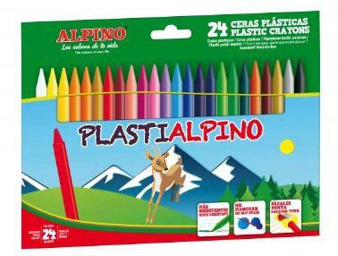 ALPINO ESTUCHE 24 CERAS PLÁSTICAS PLASTIALPINO 115MM NO MANCHAN C/SURTIDOS