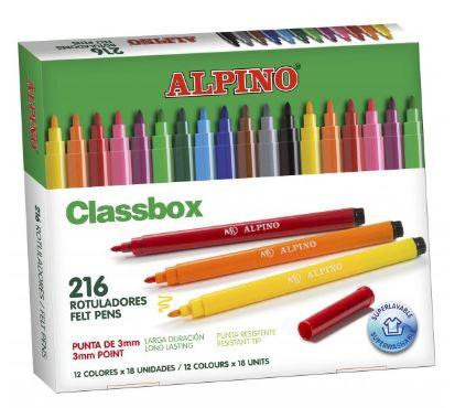 ALPINO CAJA DE 216 ROTULADORES CLASSBOX FORMATO ESCOLAR COLORES SURTIDOS