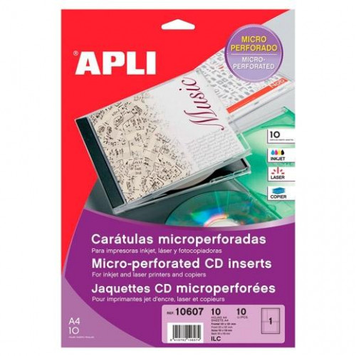 APLI CARATULAS PARA CD-DVD MICROPERFORADAS CARTULINA 200 GR 10H APLI CARATULAS PARA CD-DVD MICROPERFORADAS CARTULINA 200 GR 10H