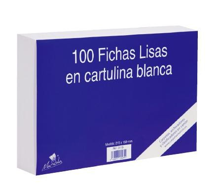 MARIOLA FICHA LISA 125X75MM CARTULINA 180GR BLANCO PAQUETE DE 100