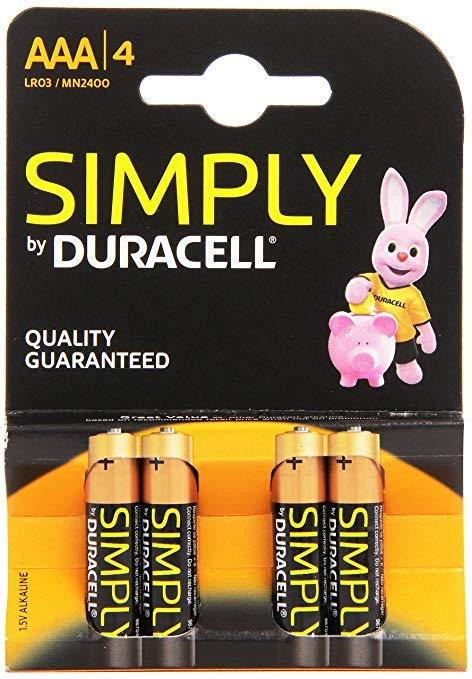 DURACELL PILAS SIMPLY LR03 ALCALINAS AAA 1.5V PACK-4