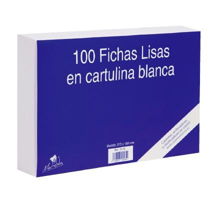 MARIOLA FICHA LISA 215X160MM CARTULINA 180GR BLANCO PAQUETE DE 100