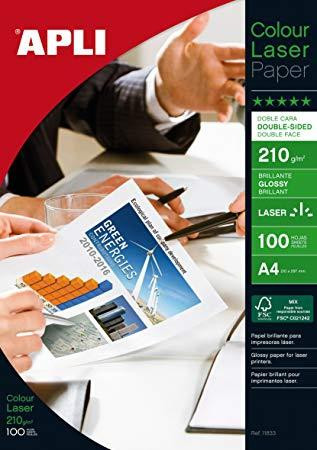 APLI PAPEL FOTOGRÁFICO PROFESIONAL BRILLANTE LASER 210 GR. DOBLE CARA TAMAÑO A4 - 100 HOJAS -