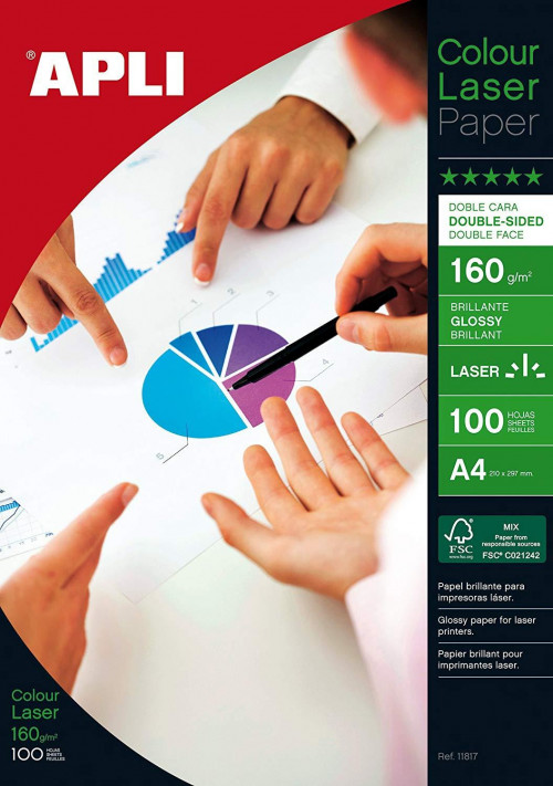 APLI PAPEL FOTOGRÁFICO PROFESIONAL BRILLANTE LASER 160 GR. DOBLE CARA TAMAÑO A4 - 100 HOJAS -