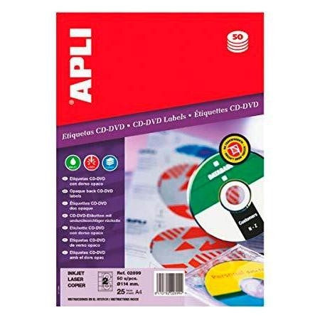 APLI ETIQUETAS PARA CD-DVD BLANCO OPACO