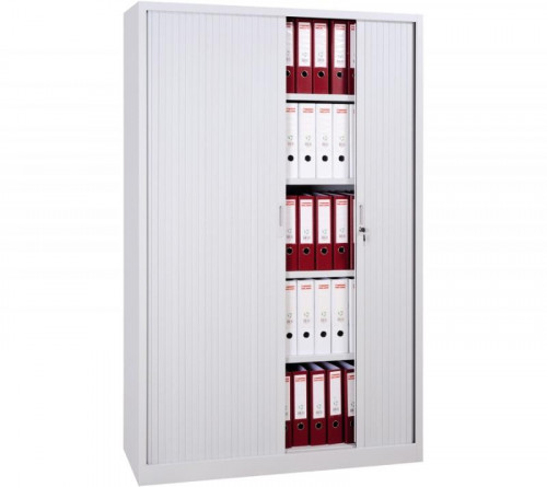 ARMARIO METÁLICO DOS PUERTAS PERSIANA CORREDERAS 100X45X198 CM (ANCHO X FONDO X ALTO) INCLUYE 4 BALDAS ACABADO EN GRIS. (MONTADO)