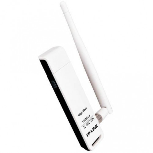 TP-LINK ADAPTADOR USB WIFI WN722N 150MB ALTA GANANCIA 1 ANTENA DESMONTABLE 4 DBI BOTÓN WPS